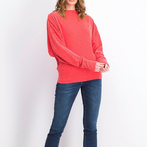 We The Free Free People Nikala Zip Shoulder Boat Neck Red Sweater Size S - Picture 1 of 9